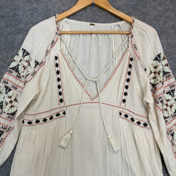 Free People All My Life Mini Dress Womens Medium Boho Hippie High Low Tie Beige - Picture 3 of 13